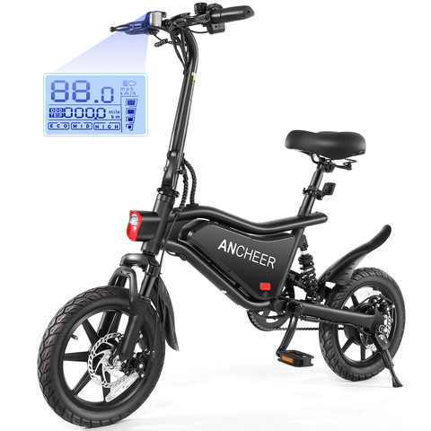 ANCHEER Folding Electric Bike for Adults, Ebike, Electric Bikes, Foldable 14" Electric Bicycle for Men Women, Cruise Control Ebikes, LCD Digital Display, Dual Suspension Fork
